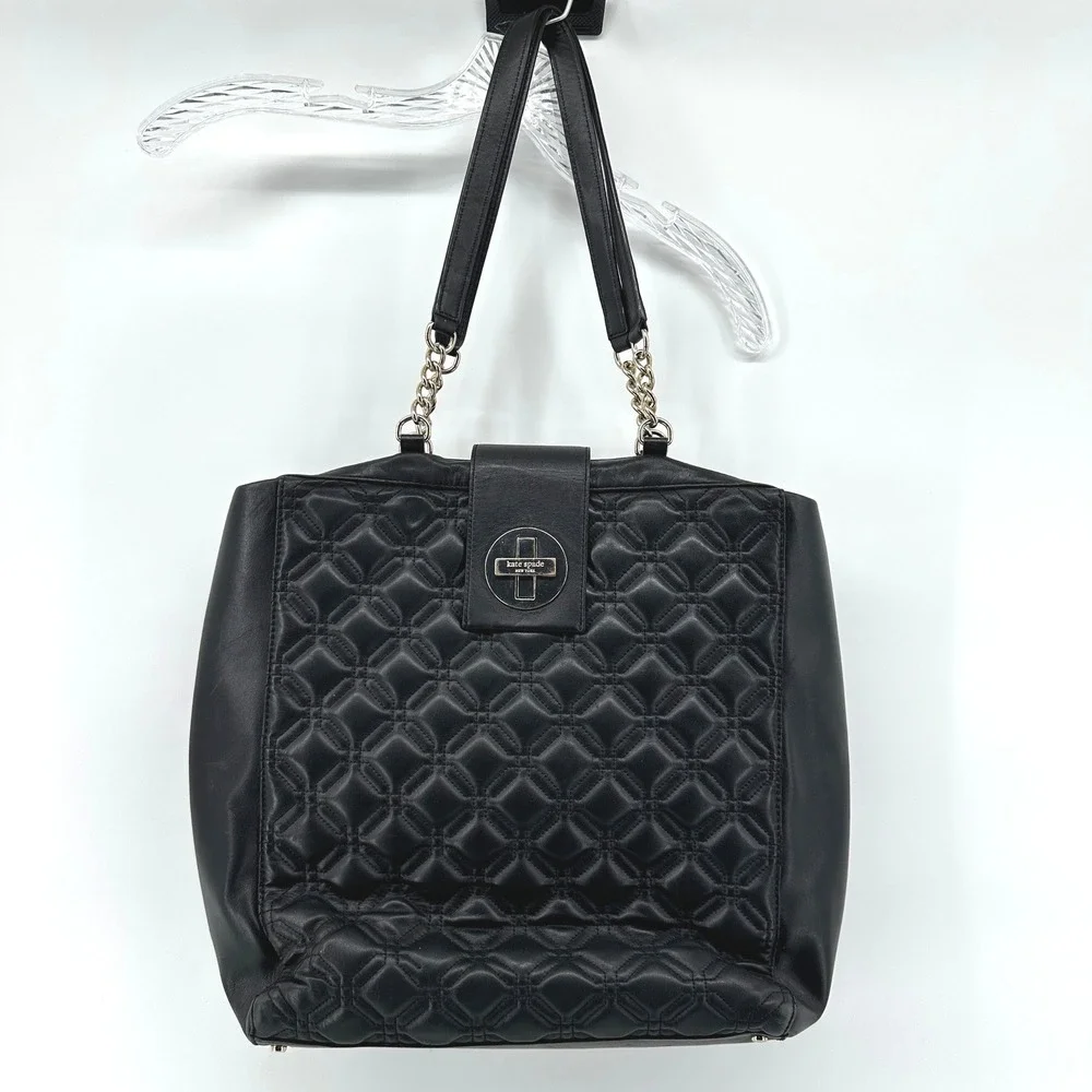 KATE SPADE Astor Court Marlene Black Quilted Leather Chain Handle Turn Lock Tote